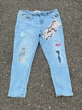 GAP Light Blue Patchwork Boyfriend Jeans with Floral Accents